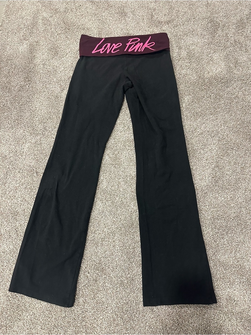 Y2K Victoria's Secret PINK Foldover Yoga Pants Flare Maroon Love Pink Medium